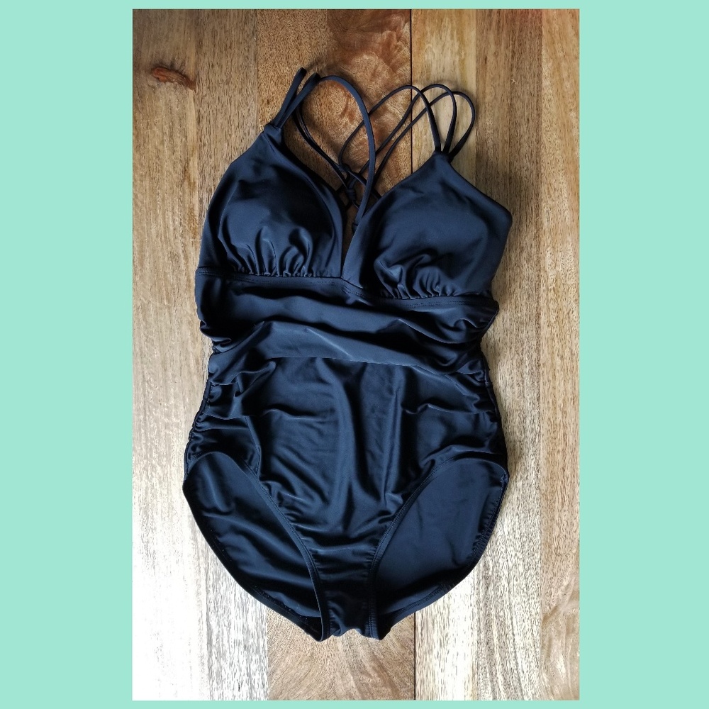 MERONA Black Ruched One Piece Swim Suit